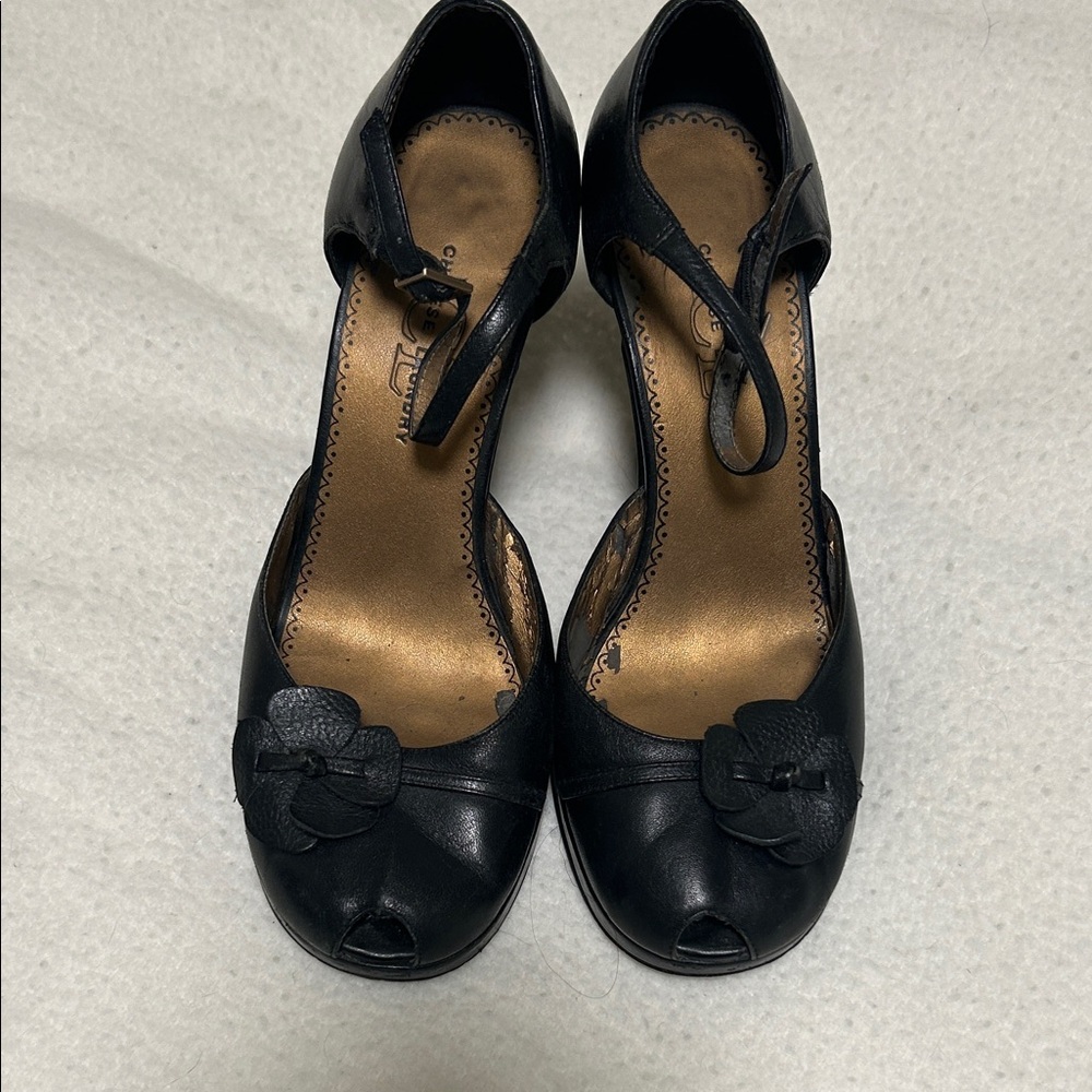Chinese Laundry Black Peep-Toe Heels with Bow